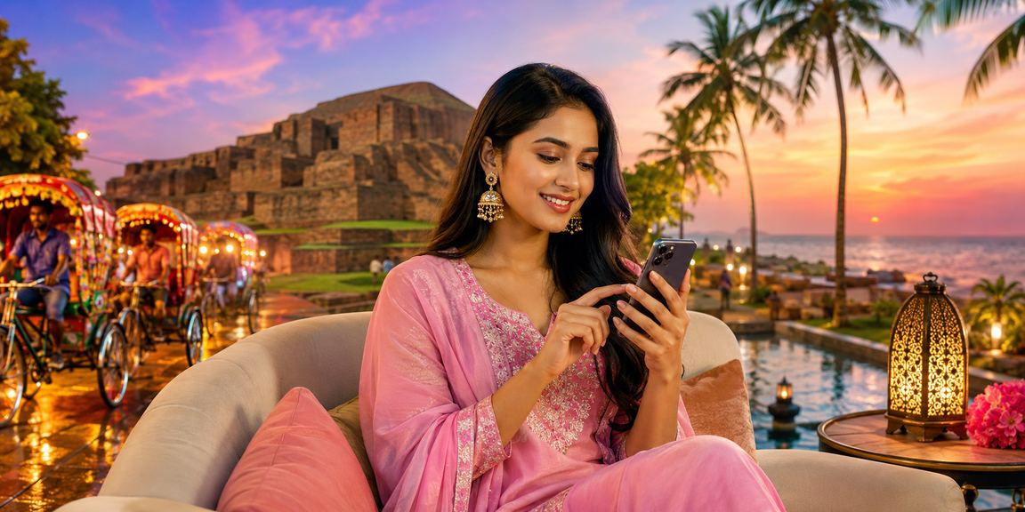 ঢাকার রিকশার পাশে মোবাইলে পেমেন্ট করছেন একজন ব্যবহারকারী — 32000 প্ল্যাটফর্ম